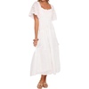image:imageRVivimos Womens Summer Cotton Short Sleeve Square Neck Eyelet Embroidery Elastic Waist Casual ALine Tiered Flowy Midi DressWhite
