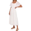 image:imageRVivimos Womens Summer Cotton Short Sleeve Square Neck Eyelet Embroidery Elastic Waist Casual ALine Tiered Flowy Midi DressWhite
