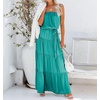 image:imageRVivimos Womens Summer Cotton Tube Strapless Casual Boho Sleeveless Maxi Dress with BeltTeal
