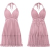 image:imageRVivimos Womens Summer Halter Deep V Neck Sexy Patchwork Mini Short DressesDusty Pink