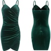 image:imageRVivimos Womens Velvet Ruched V Neck Spaghetti Straps Sleeveless Bodycon Mini DressGreen