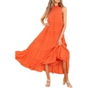 image:imageRVivimos Womens Summer Boho Ruffle Halter Sleeveless Mock Neck Tie Back Flowy Maxi Dress with PocketsOrange