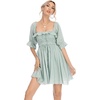 image:imageRVivimos Womens Summer Cotton Half Sleeves Backless Ruffled Mini ALine DressGreen