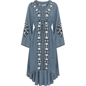 image:imageRVivimos Womens V Neck Bell Sleeve Vintage Floral Embroidered High Low Long DressesDusty Blue