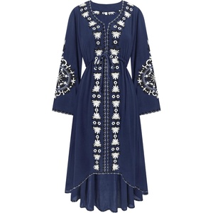 image:imageRVivimos Womens V Neck Bell Sleeve Vintage Floral Embroidered High Low Long DressesNavy Blue