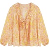 image:imageRVivimos Womens Chiffon Blouse Long Sleeve Ruffle VNeck Boho Floral Print Button Down Casual Loose Top ShirtYellow
