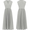 image:imageRVivimos Womens Summer 2026 Cotton Cap Sleeve V Neck Empire Waist Casual Midi Dress with PocketsGray