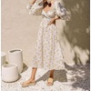 image:imageRVivimos Womens Summer Boho Cotton Puff Sleeve Dress Swiss Dots Lace Up Smocked Casual ALine Flowy Midi DressWhitefloral