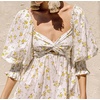 image:imageRVivimos Womens Summer Boho Cotton Puff Sleeve Dress Swiss Dots Lace Up Smocked Casual ALine Flowy Midi DressWhitefloral