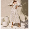 image:imageRVivimos Womens Summer Boho Cotton Puff Sleeve Dress Swiss Dots Lace Up Smocked Casual ALine Flowy Midi DressWhitefloral