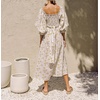 image:imageRVivimos Womens Summer Boho Cotton Puff Sleeve Dress Swiss Dots Lace Up Smocked Casual ALine Flowy Midi DressWhitefloral