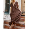 image:imageRVivimos Womens Summer Boho V Neck Short Sleeve Backless Loose Maxi Dress  Soft Flowy Fabric 2026 Vacation Beach Dress Casual Resort Wear Cruise OutfitsBrown