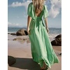 image:imageRVivimos Womens Summer Boho V Neck Short Sleeve Backless Loose Maxi Dress  Soft Flowy Fabric 2026 Vacation Beach Dress Casual Resort Wear Cruise OutfitsGreen
