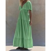 image:imageRVivimos Womens Summer Boho V Neck Short Sleeve Backless Loose Maxi Dress  Soft Flowy Fabric 2026 Vacation Beach Dress Casual Resort Wear Cruise OutfitsGreen