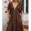 image:imageRVivimos Womens Summer Boho V Neck Short Sleeve Backless Loose Maxi Dress  Soft Flowy Fabric 2026 Vacation Beach Dress Casual Resort Wear Cruise OutfitsBrown