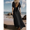 image:imageRVivimos Womens Summer Boho V Neck Short Sleeve Backless Loose Maxi Dress  Soft Flowy Fabric 2026 Vacation Beach Dress Casual Resort Wear Cruise OutfitsBlack
