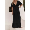 image:imageRVivimos Womens Summer Boho V Neck Short Sleeve Backless Loose Maxi Dress  Soft Flowy Fabric 2026 Vacation Beach Dress Casual Resort Wear Cruise OutfitsBlack