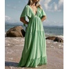 image:imageRVivimos Womens Summer Boho V Neck Short Sleeve Backless Loose Maxi Dress  Soft Flowy Fabric 2026 Vacation Beach Dress Casual Resort Wear Cruise OutfitsGreen