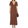 image:imageRVivimos Womens Summer Boho V Neck Short Sleeve Backless Loose Maxi Dress  Soft Flowy Fabric 2026 Vacation Beach Dress Casual Resort Wear Cruise OutfitsBrown