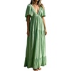 image:imageRVivimos Womens Summer Boho V Neck Short Sleeve Backless Loose Maxi Dress  Soft Flowy Fabric 2026 Vacation Beach Dress Casual Resort Wear Cruise OutfitsGreen