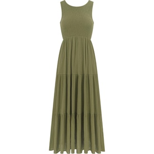 image:imageRVivimos 2026 Summer Cotton Midi Dresses for Women Casual Sleeveless Smocked ALine Tiered Flowy Tank Dress with PocketsArmy Green