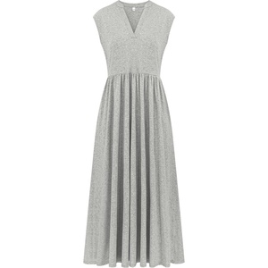 image:imageRVivimos Womens Summer 2026 Cotton Cap Sleeve V Neck Empire Waist Casual Midi Dress with PocketsGray