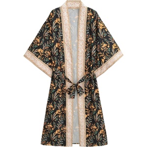 image:imageRVivimos Womens Vintage Floral Print Beach Boho Cardigan Kimono Maxi Swimwear Cover up Dress WrapBlack Yellow