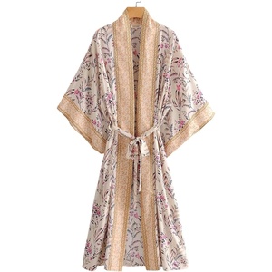 image:imageRVivimos Womens Vintage Floral Print Beach Boho Cardigan Kimono Maxi Swimwear Cover up Dress WrapWhite Pink