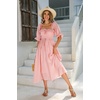 image:imageRVivimos Women Summer Cotton A Line Flowy Long Dresses  Half Sleeve Ruffled Vintage Elegant Smocked Backless Dress Maternity Shoot Baby Shower Casual Vacation OutfitsPink2
