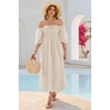 image:imageRVivimos Women Summer Cotton A Line Flowy Long Dresses  Half Sleeve Ruffled Vintage Elegant Smocked Backless Dress Maternity Shoot Baby Shower Casual Vacation OutfitsBeige1