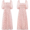 image:imageRVivimos Women Summer Cotton A Line Flowy Long Dresses  Half Sleeve Ruffled Vintage Elegant Smocked Backless Dress Maternity Shoot Baby Shower Casual Vacation OutfitsPink1floral