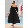 image:imageRVivimos Women Summer Cotton A Line Flowy Long Dresses  Half Sleeve Ruffled Vintage Elegant Smocked Backless Dress Maternity Shoot Baby Shower Casual Vacation OutfitsBlack1