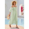 image:imageRVivimos Women Summer Cotton A Line Flowy Long Dresses  Half Sleeve Ruffled Vintage Elegant Smocked Backless Dress Maternity Shoot Baby Shower Casual Vacation OutfitsSage Green1