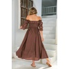 image:imageRVivimos Women Summer Cotton A Line Flowy Long Dresses  Half Sleeve Ruffled Vintage Elegant Smocked Backless Dress Maternity Shoot Baby Shower Casual Vacation OutfitsBrown2