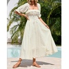image:imageRVivimos Women Summer Cotton A Line Flowy Long Dresses  Half Sleeve Ruffled Vintage Elegant Smocked Backless Dress Maternity Shoot Baby Shower Casual Vacation OutfitsCream2floral