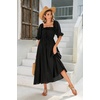 image:imageRVivimos Women Summer Cotton A Line Flowy Long Dresses  Half Sleeve Ruffled Vintage Elegant Smocked Backless Dress Maternity Shoot Baby Shower Casual Vacation OutfitsBlack2