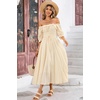 image:imageRVivimos Women Summer Cotton A Line Flowy Long Dresses  Half Sleeve Ruffled Vintage Elegant Smocked Backless Dress Maternity Shoot Baby Shower Casual Vacation OutfitsBeige2