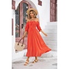 image:imageRVivimos Women Summer Cotton A Line Flowy Long Dresses  Half Sleeve Ruffled Vintage Elegant Smocked Backless Dress Maternity Shoot Baby Shower Casual Vacation OutfitsRed2