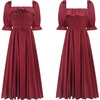 image:imageRVivimos Women Summer Cotton A Line Flowy Long Dresses  Half Sleeve Ruffled Vintage Elegant Smocked Backless Dress Maternity Shoot Baby Shower Casual Vacation OutfitsBurgundy2
