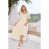 image:imageRVivimos Women Summer Cotton A Line Flowy Long Dresses  Half Sleeve Ruffled Vintage Elegant Smocked Backless Dress Maternity Shoot Baby Shower Casual Vacation OutfitsBeige2