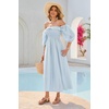 image:imageRVivimos Women Summer Cotton A Line Flowy Long Dresses  Half Sleeve Ruffled Vintage Elegant Smocked Backless Dress Maternity Shoot Baby Shower Casual Vacation OutfitsSkyblue