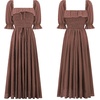 image:imageRVivimos Women Summer Cotton A Line Flowy Long Dresses  Half Sleeve Ruffled Vintage Elegant Smocked Backless Dress Maternity Shoot Baby Shower Casual Vacation OutfitsBrown2