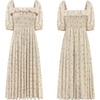 image:imageRVivimos Women Summer Cotton A Line Flowy Long Dresses  Half Sleeve Ruffled Vintage Elegant Smocked Backless Dress Maternity Shoot Baby Shower Casual Vacation OutfitsBeige1floral