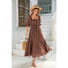 image:imageRVivimos Women Summer Cotton A Line Flowy Long Dresses  Half Sleeve Ruffled Vintage Elegant Smocked Backless Dress Maternity Shoot Baby Shower Casual Vacation OutfitsBrown2