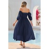 image:imageRVivimos Women Summer Cotton A Line Flowy Long Dresses  Half Sleeve Ruffled Vintage Elegant Smocked Backless Dress Maternity Shoot Baby Shower Casual Vacation OutfitsNavyblue1