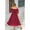 image:imageRVivimos Women Summer Cotton A Line Flowy Long Dresses  Half Sleeve Ruffled Vintage Elegant Smocked Backless Dress Maternity Shoot Baby Shower Casual Vacation OutfitsBurgundy2