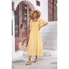 image:imageRVivimos Women Summer Cotton A Line Flowy Long Dresses  Half Sleeve Ruffled Vintage Elegant Smocked Backless Dress Maternity Shoot Baby Shower Casual Vacation OutfitsLightyellow2
