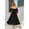 image:imageRVivimos Women Summer Cotton A Line Flowy Long Dresses  Half Sleeve Ruffled Vintage Elegant Smocked Backless Dress Maternity Shoot Baby Shower Casual Vacation OutfitsBlack2