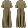 image:imageRVivimos Womens Summer Cotton Casual Flowy Maxi Dress  Short Sleeve V Neck Empire Waist Boho Tiered Ruffle Beach Vacation Loose Long DressesArmy Green