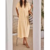 image:imageRVivimos Womens Summer Cotton Casual Flowy Maxi Dress  Short Sleeve V Neck Empire Waist Boho Tiered Ruffle Beach Vacation Loose Long DressesBeige